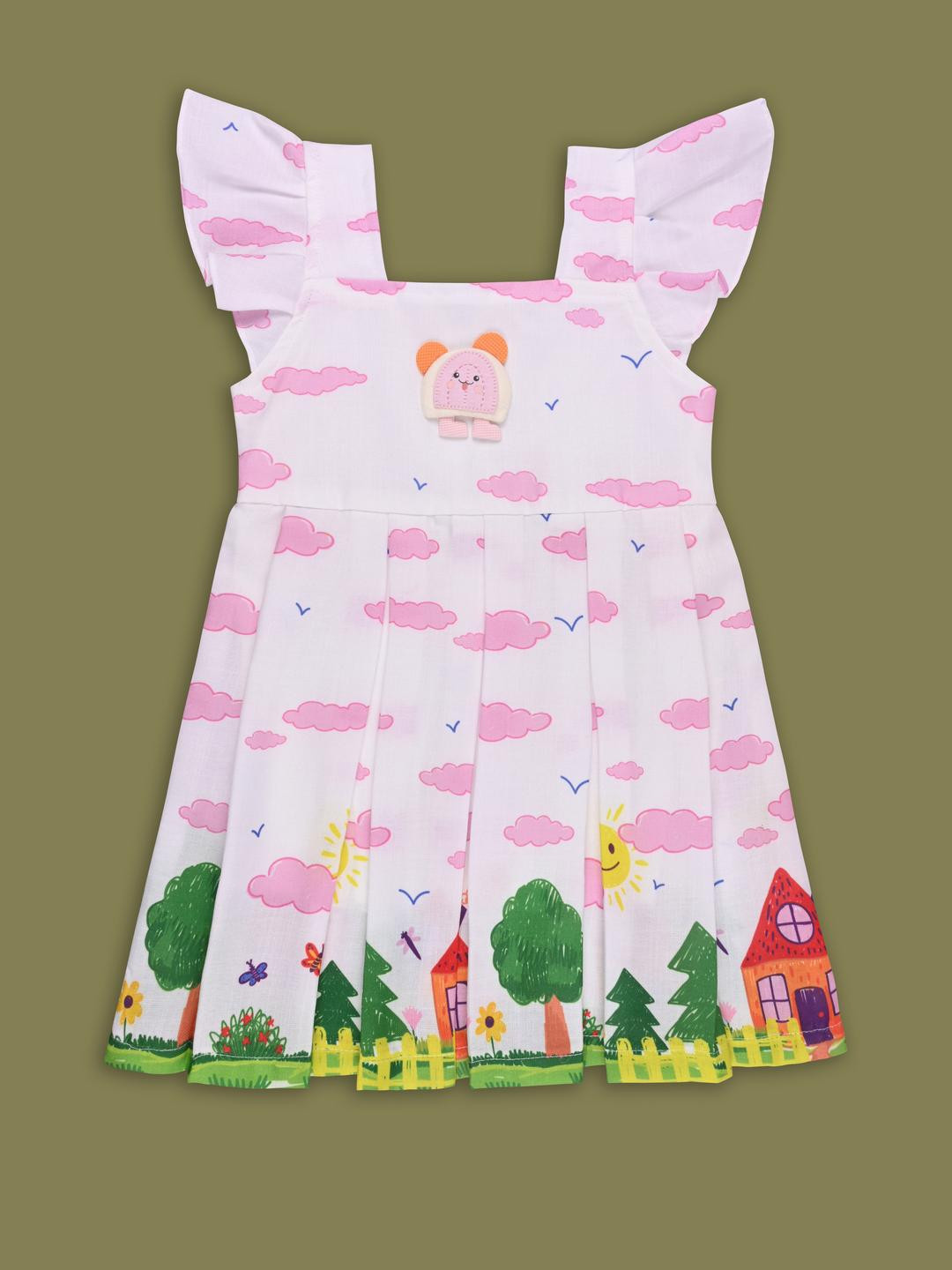 Girls Cotton Printed Knee Length Frock Dress