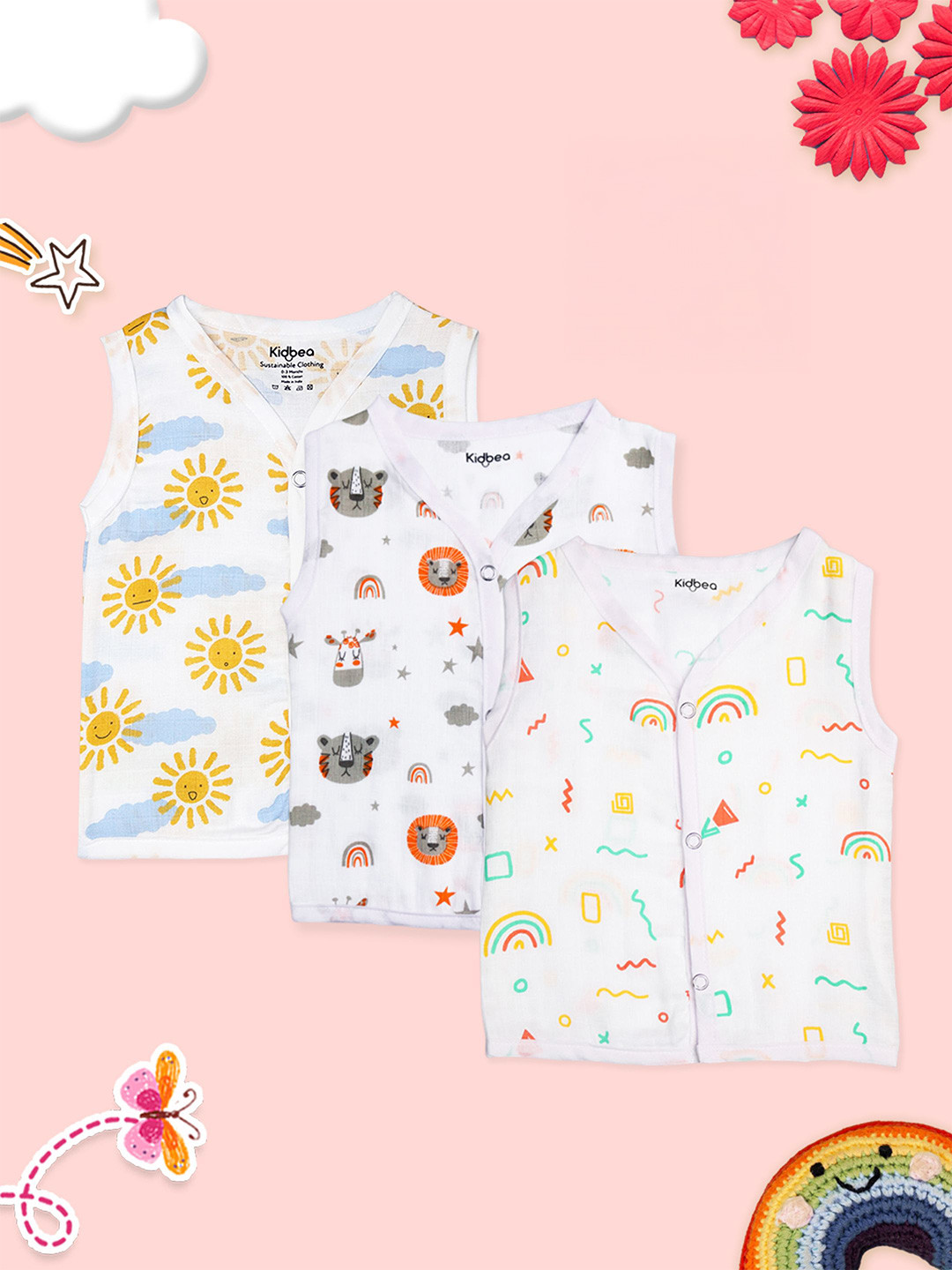 Kidbea Infants Pack Of 3 Printed Pure Bamboo Jhabla JH_07_PO3_03