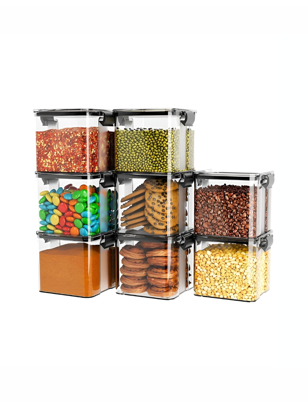 Aura Mr_Lock & Lock Black Plastic Air Tight 8 Piece Clip-On Jar-700ml