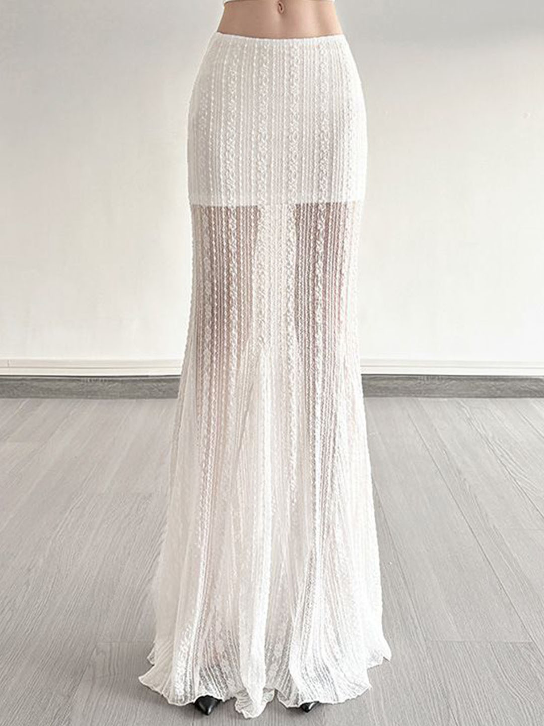 StyleCast Self-Designed A-Line Flared Semi-Sheered Maxi Skirt