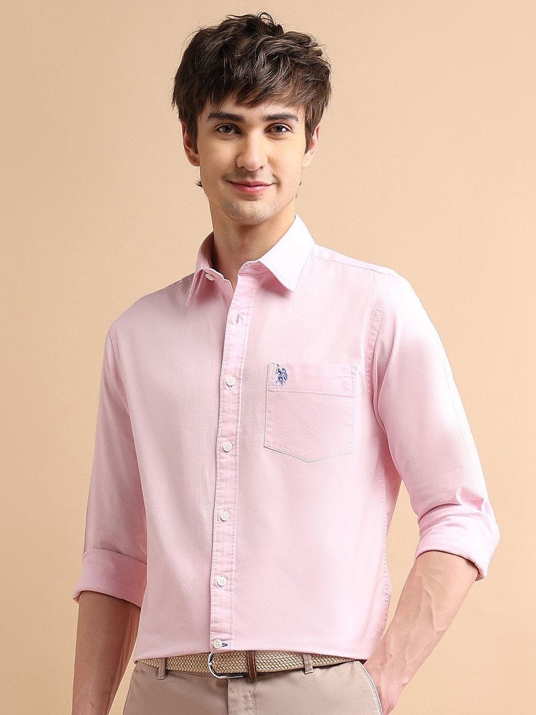 U.S. Polo Assn. Spread Collar Long Sleeves Oxford Cotton Shirt