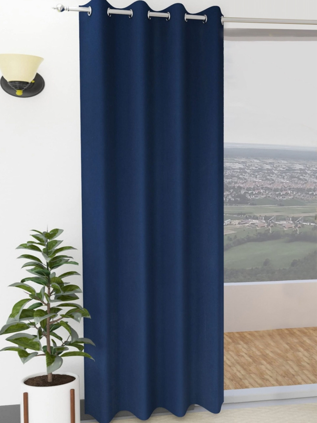 Yellow Weaves Navy Blue Room Darkening Door Curtain