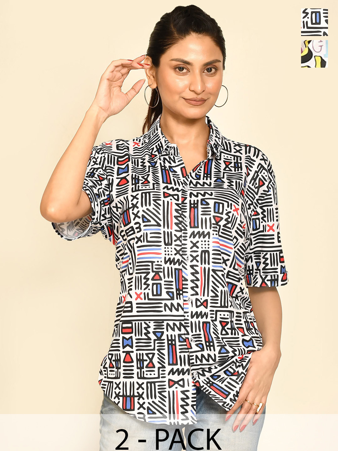 RAPL Pack of 2 Printed Button-Down Collar Casual Shirts