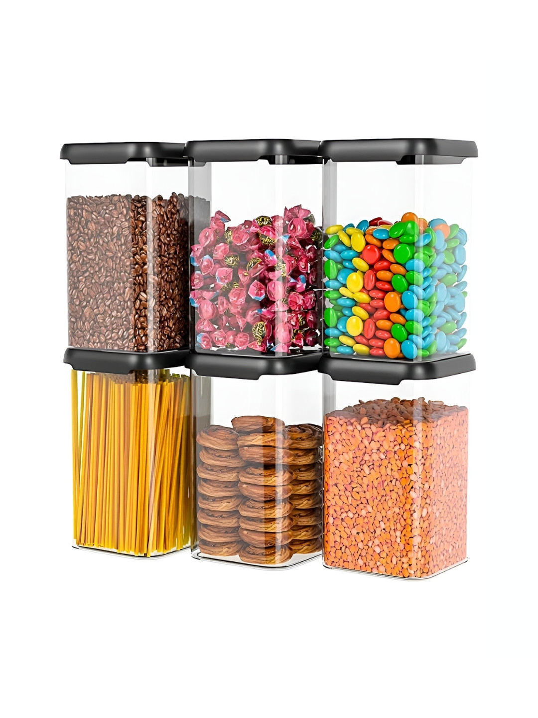 Aura Mr_Square Con Black Plastic Easy To Clean 6 Piece Clip-On Canister-1.1L