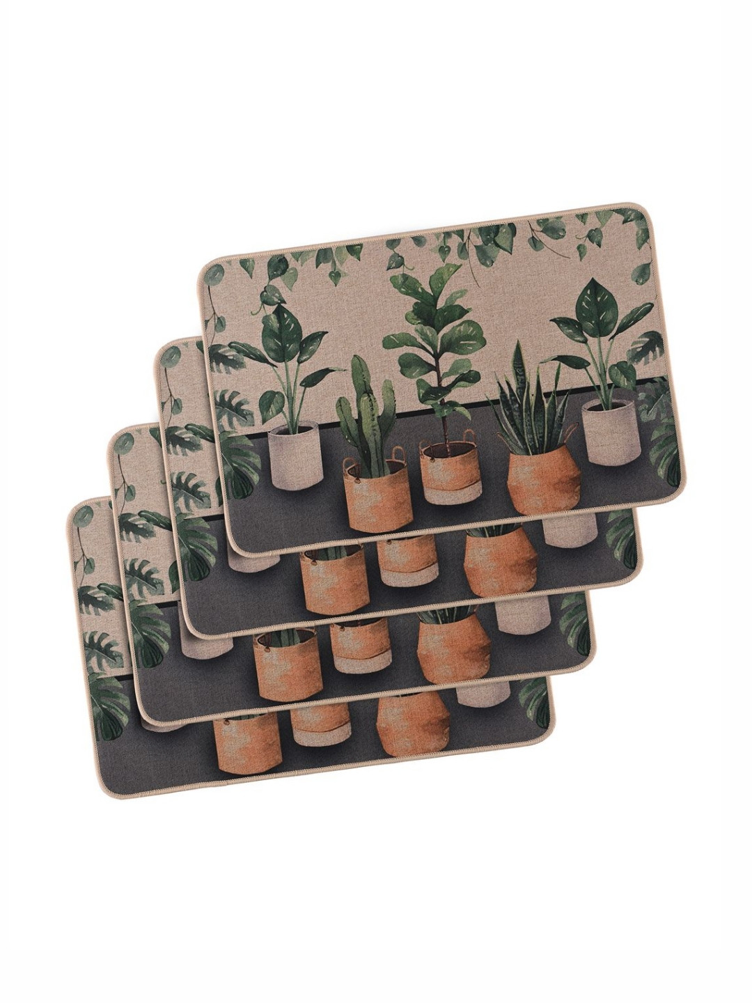 Aura 4-pcs Brown & Green Printed Anti-SkidDoormats