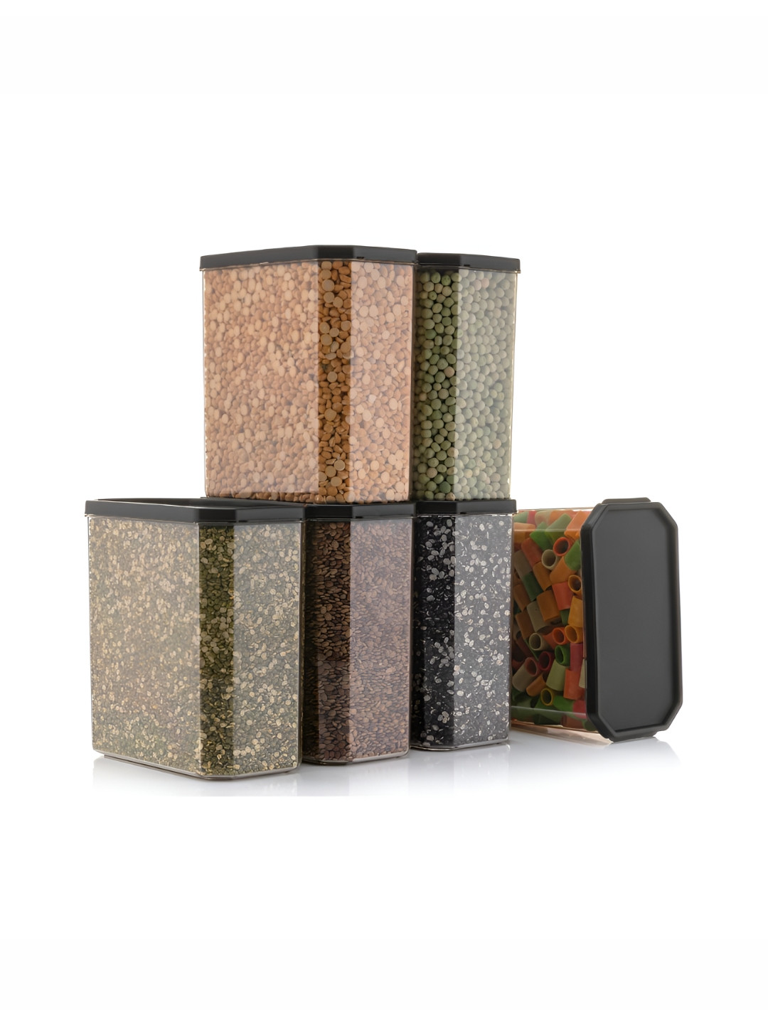 Aura Mr_Octagon Black Plastic Easy To Clean 6 Piece Clip-On Jar-1.5L