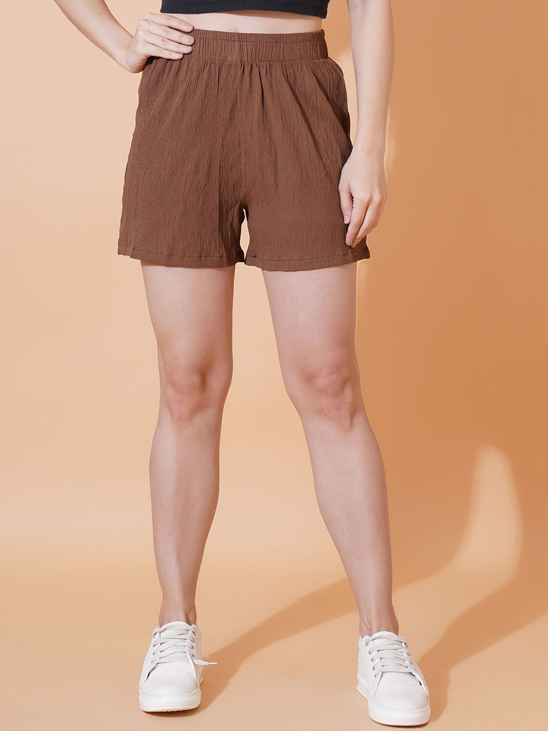 Parona Women Textured Solid Regular Fit Mid-Rise Running Shorts