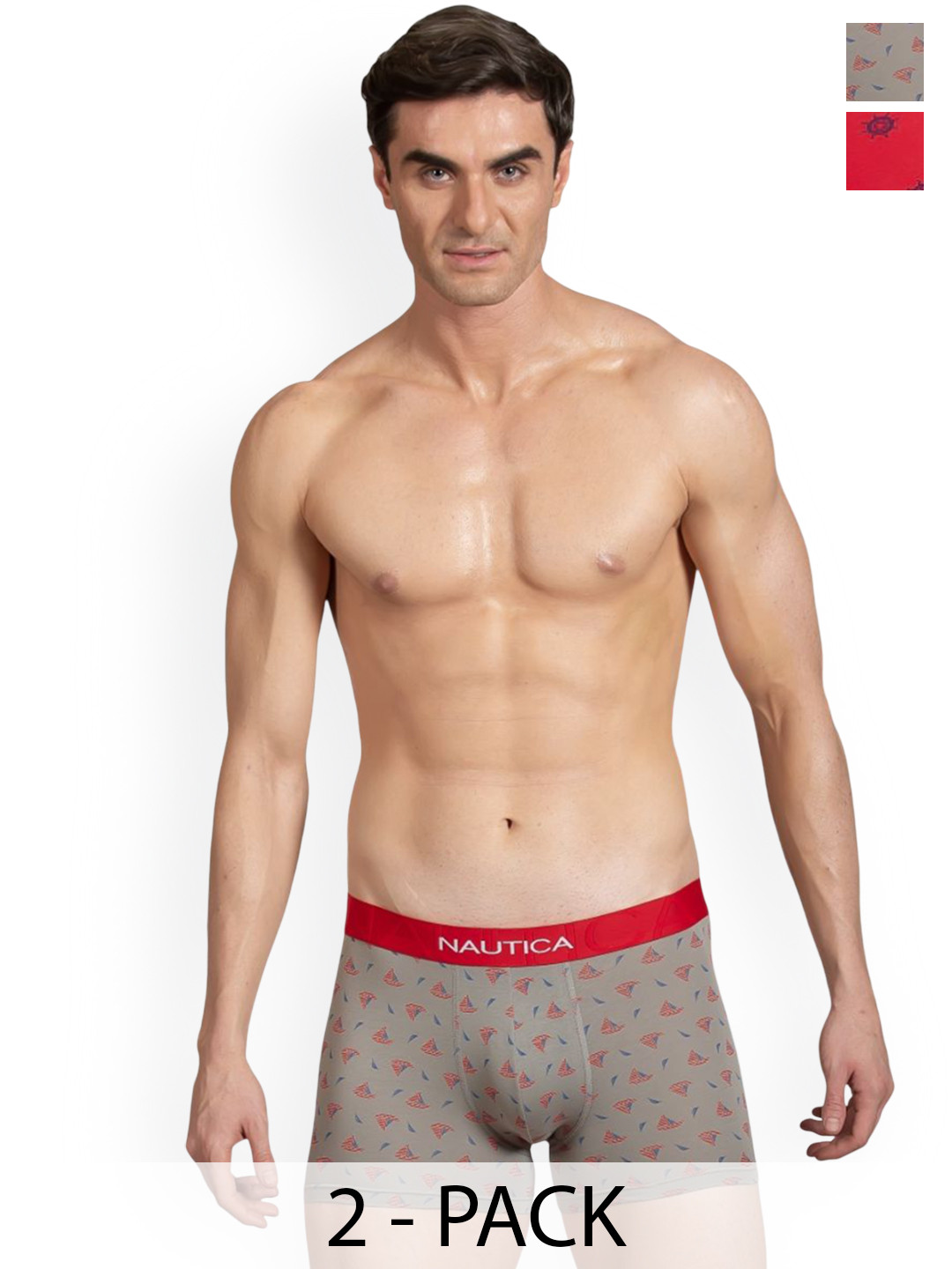 Nautica Pack Of 2 Printed  Trunks N_LJATRK01-RCRD/SRGY