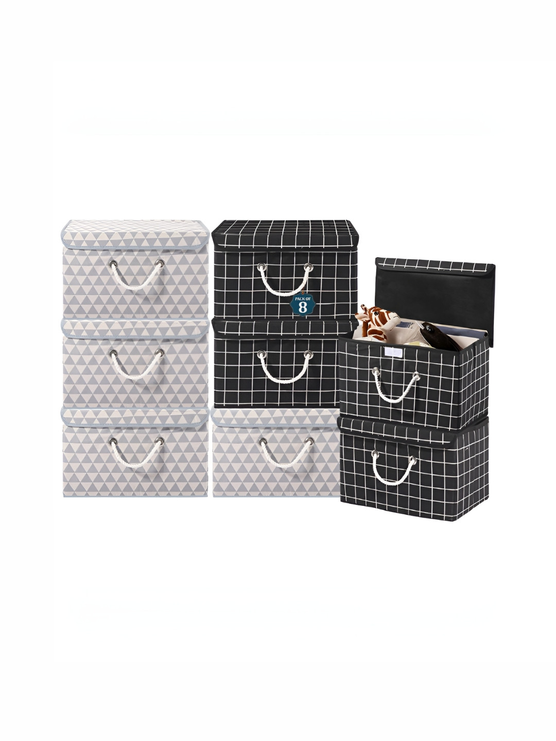 Aura Grey 8 Pieces Multipurpose Storage Box Wardrobe Clothes Organisers With Lid & Handle