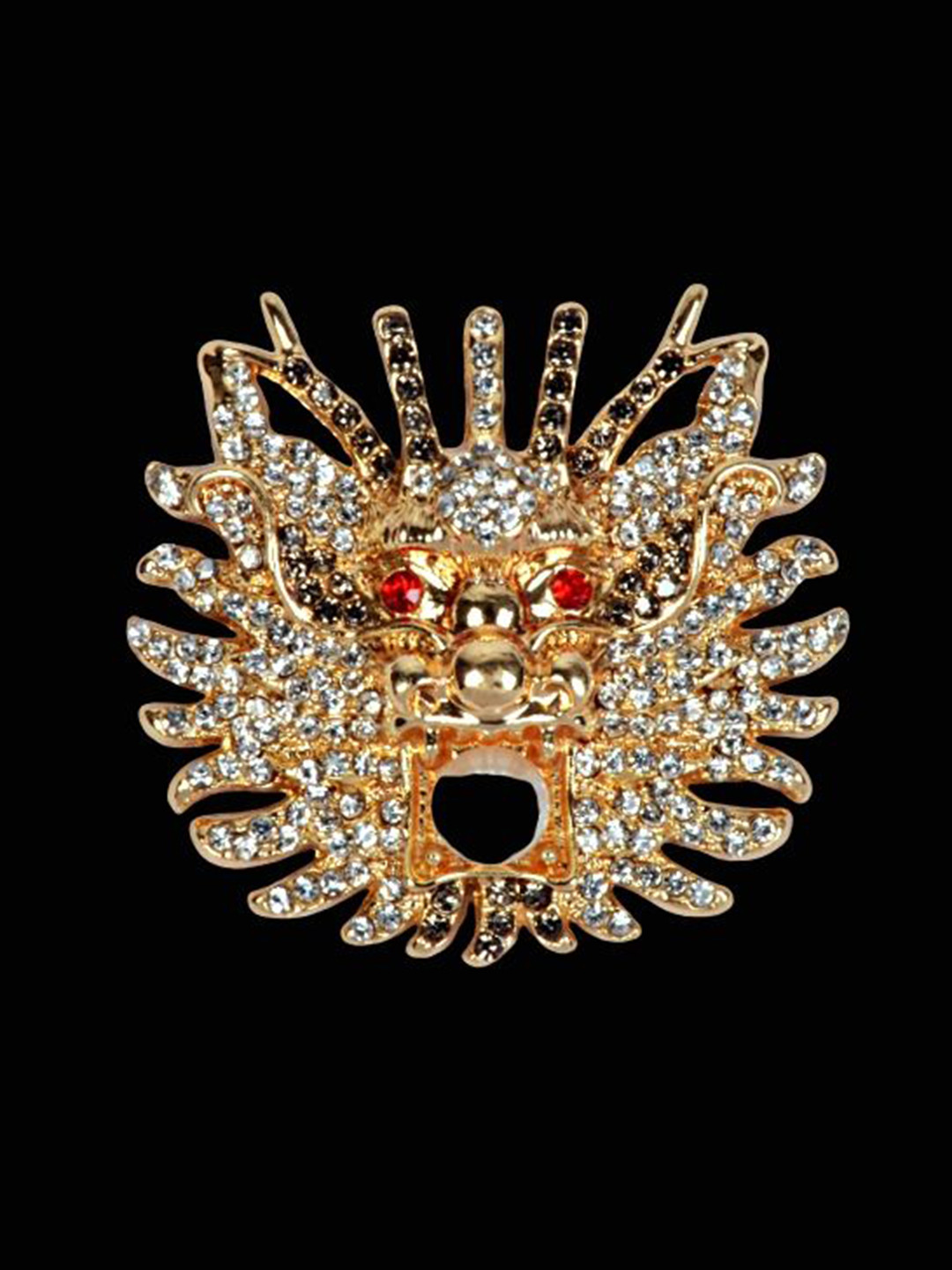 Curren Men Gold-Plated Dragon Metal Real Stones Studded Brooch