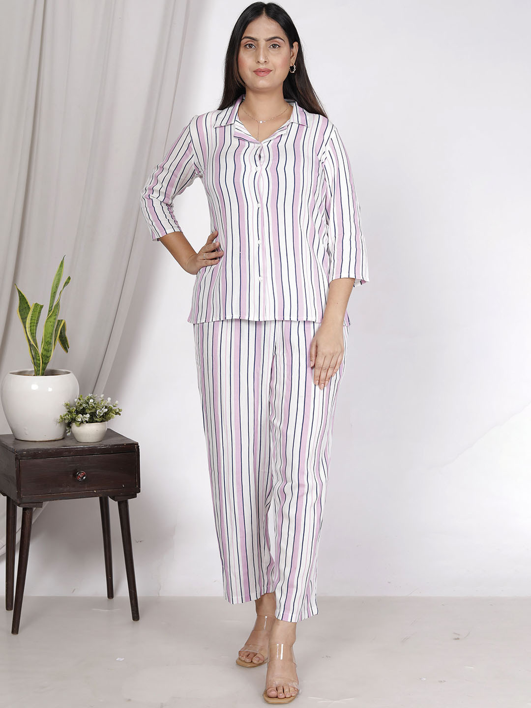 SAKURA Shirt Collar Neck Shirt With Trousers Co-Ords