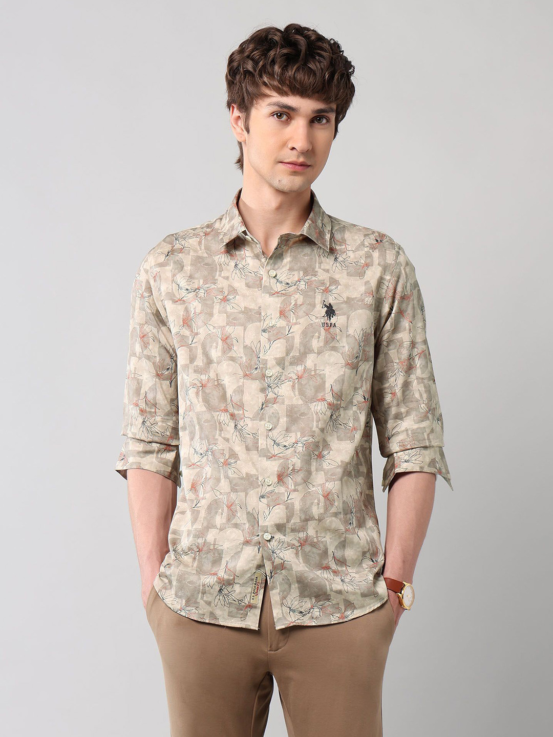 U.S. Polo Assn. Denim Co. Floral Printed Long Sleeves Pure Cotton Shirt