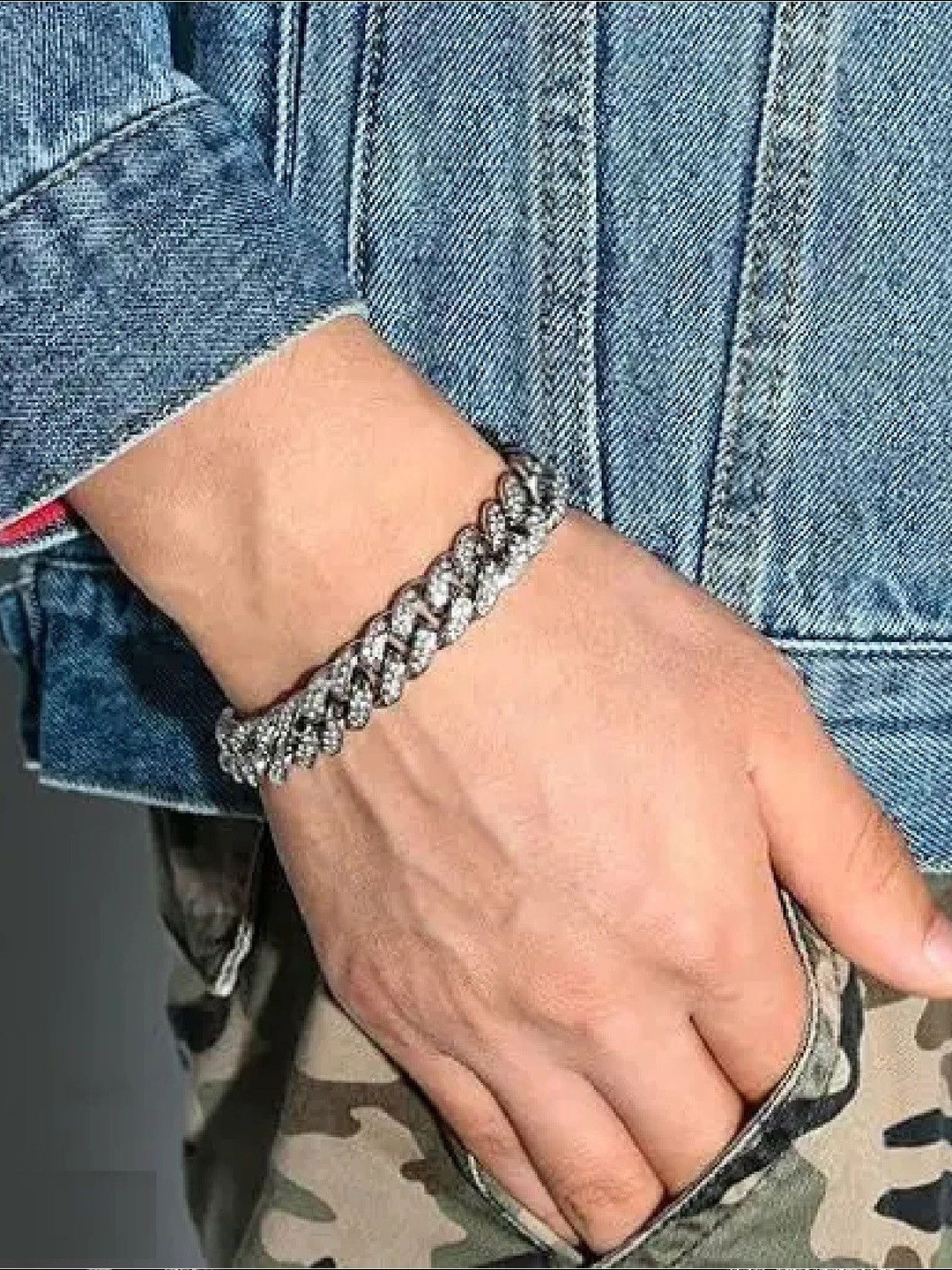 Crazy Fashion Unisex Iced Out Link Chain Silver Bracelet B120M3