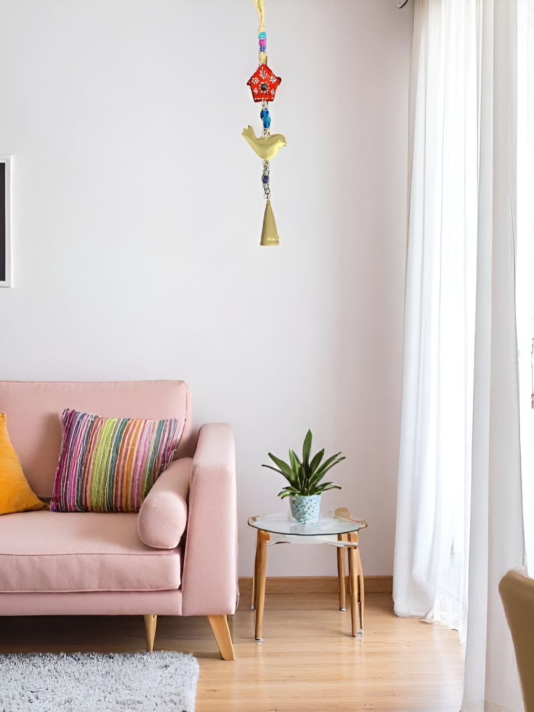 DULI 2Pcs Red & Blue Colored House & Birds Wall Hanging Windchimes