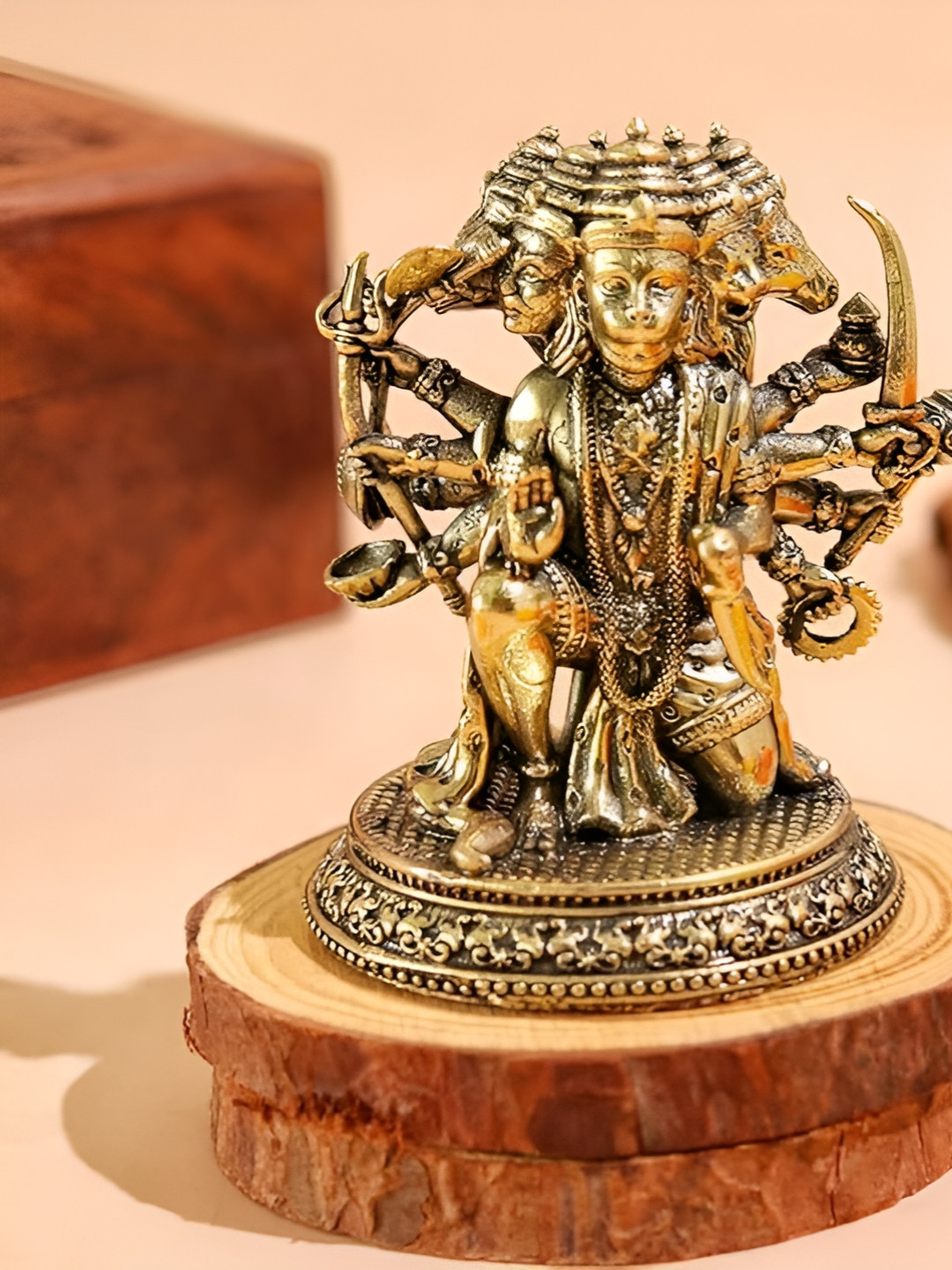 The Spiritual Living Panchmukhi Hanuman Ji Gold Brass Metallic Prayer Room Tiny Showpiece - 8 Inches