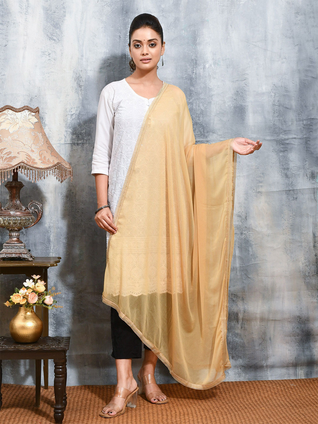 swatika  Embellished Border Chiffon Dupatta