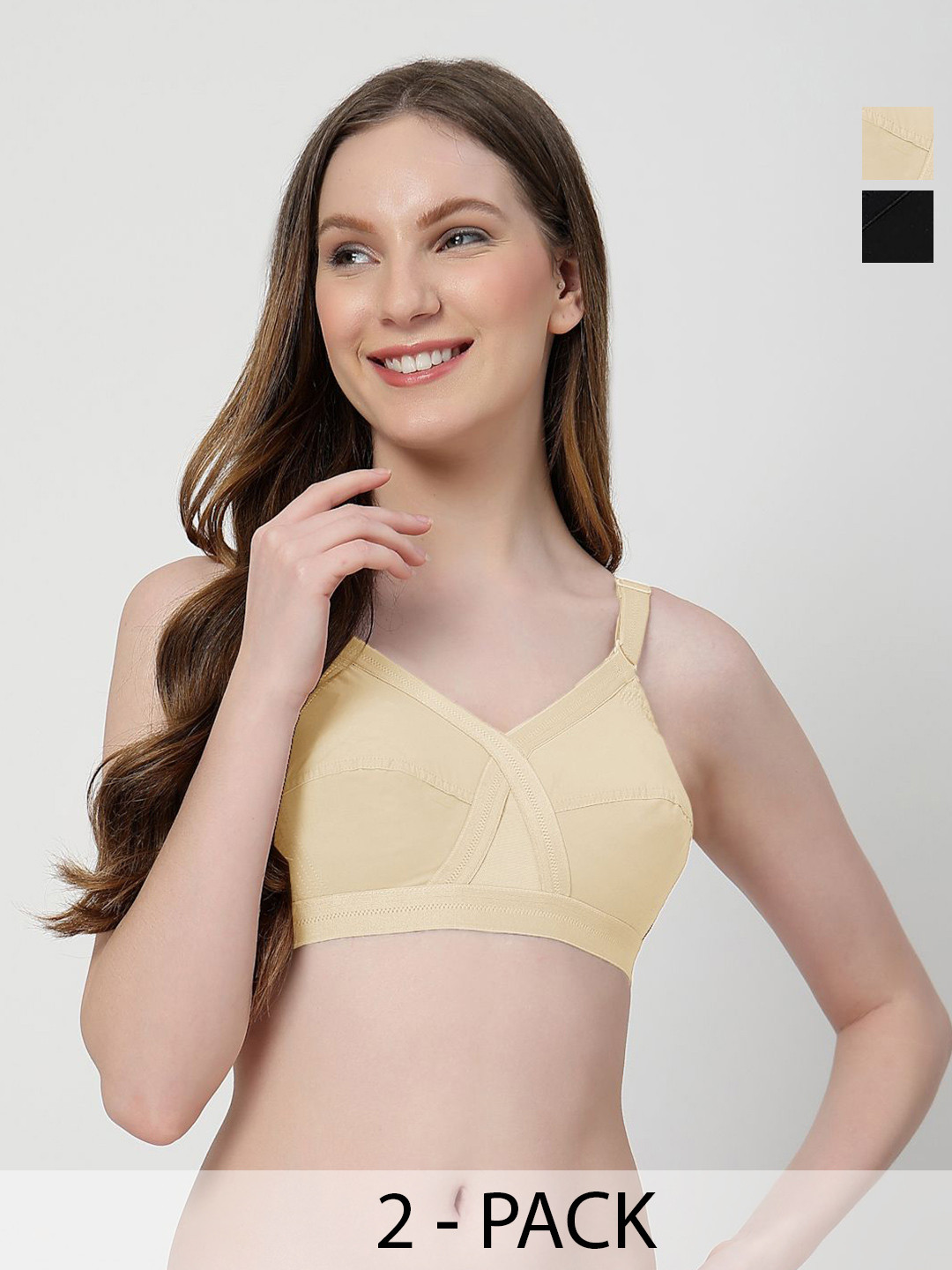 LILY Pack of 2 Solid Non Padded Full Coverage All Day Comfort Cotton Minimizer Bra