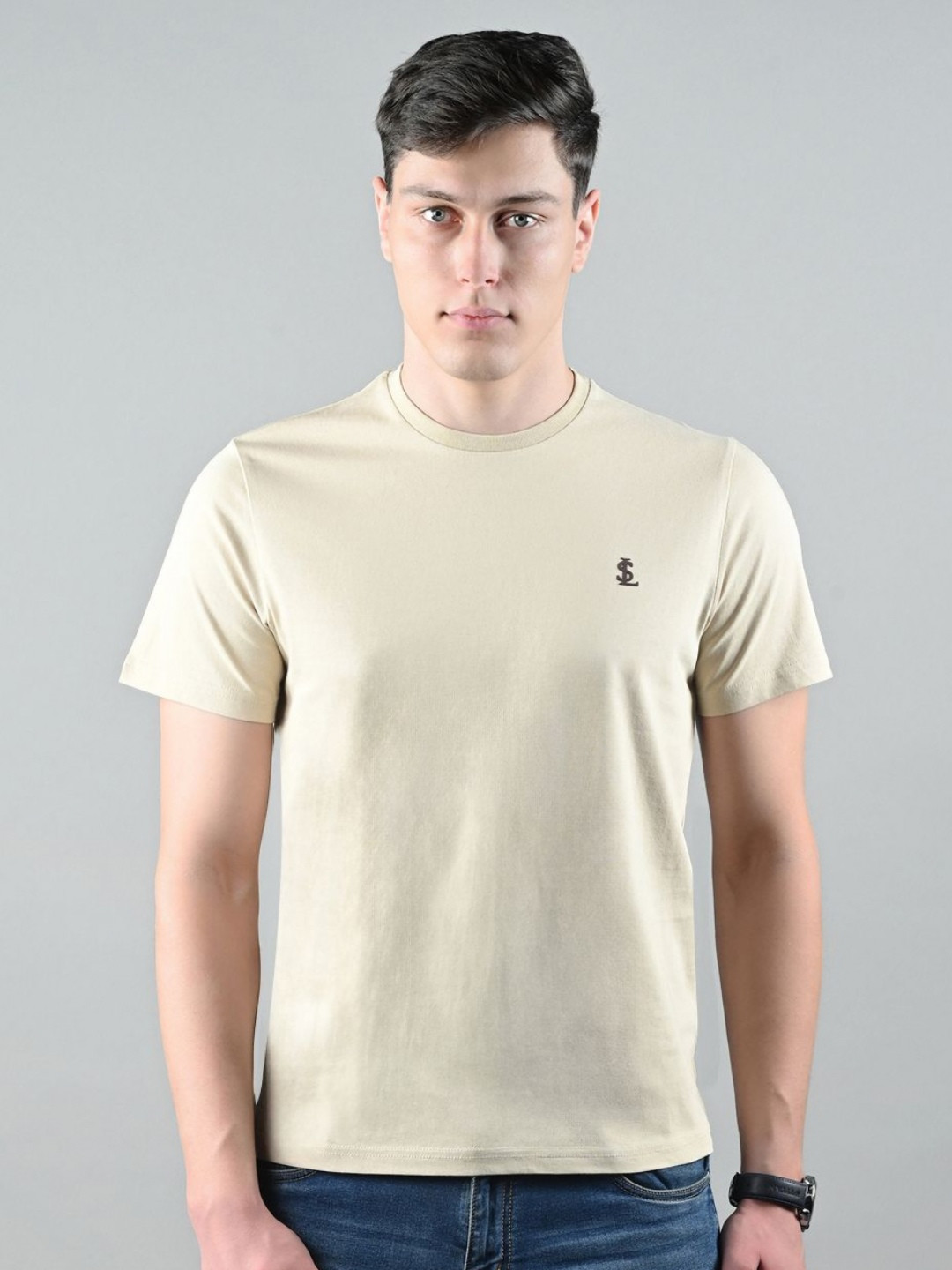 LOUIS STITCH Round Neck Short Sleeves Regular Fit Pure Cotton T-Shirt