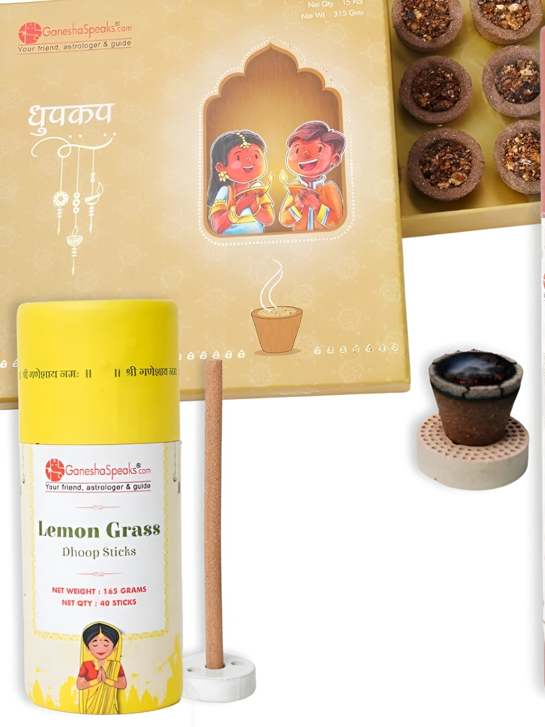 GaneshaSpeaks 15-Pcs Brown Wooden Dhoop Cup, Dhoop Stick & 40-PcsIncense Stick