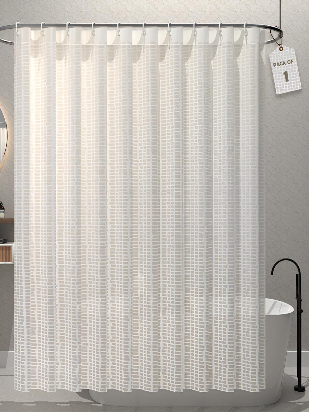 Aura White Printed Waterproof ShowerCurtainWithHooks