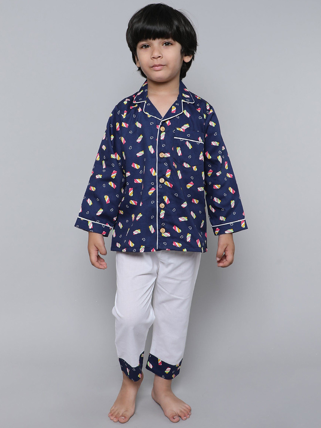 Little Clothings Boys Marshmallow PJ Printed Pure Cotton Night suit