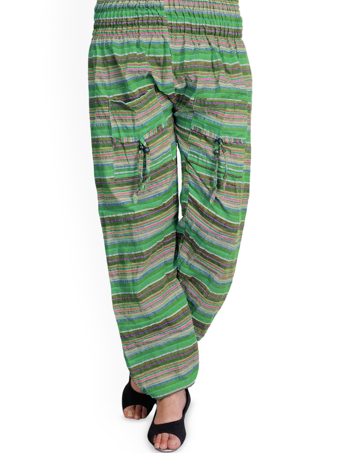 Exotic India Women Striped Mid-Rise Relaxed Fit Smart Trousers