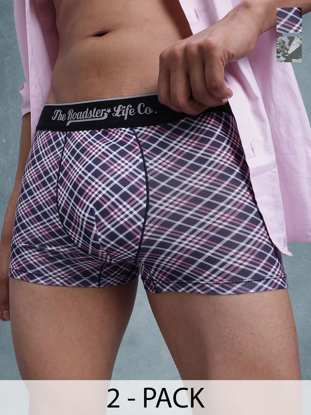 The Roadster Lifestyle Co Pack of 2 Stretchable Waistband Trunks RTO-PV-Print-RO2-RO20-S