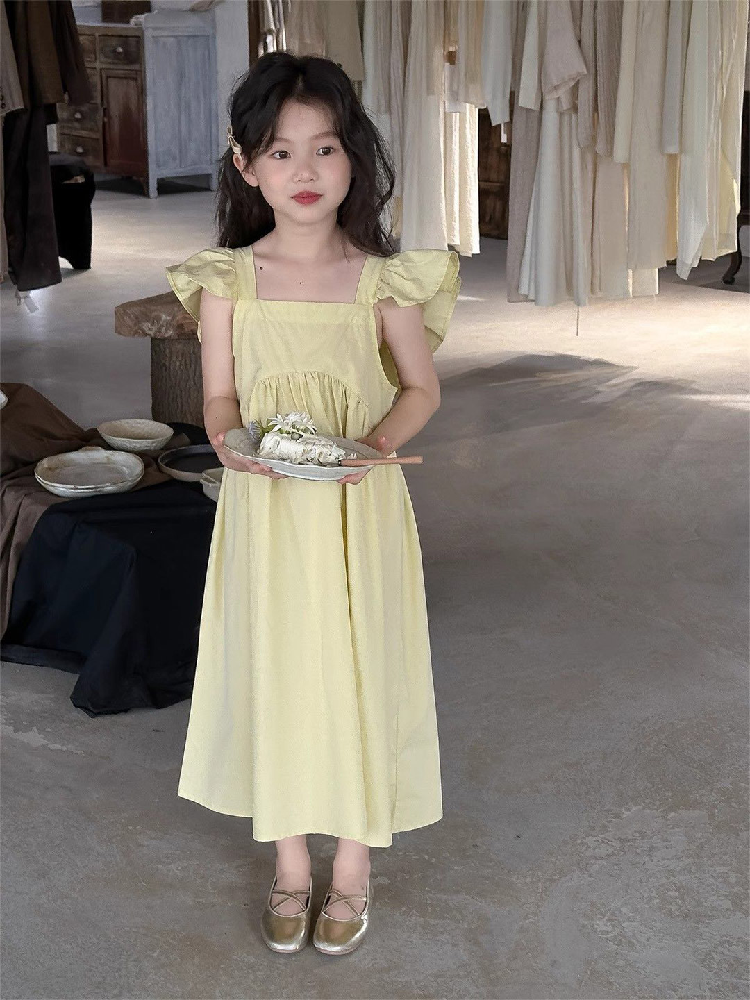 StyleCast x Revolte Girls Solid Choker Neck Gathered or Pleated Cotton A-Line Dress