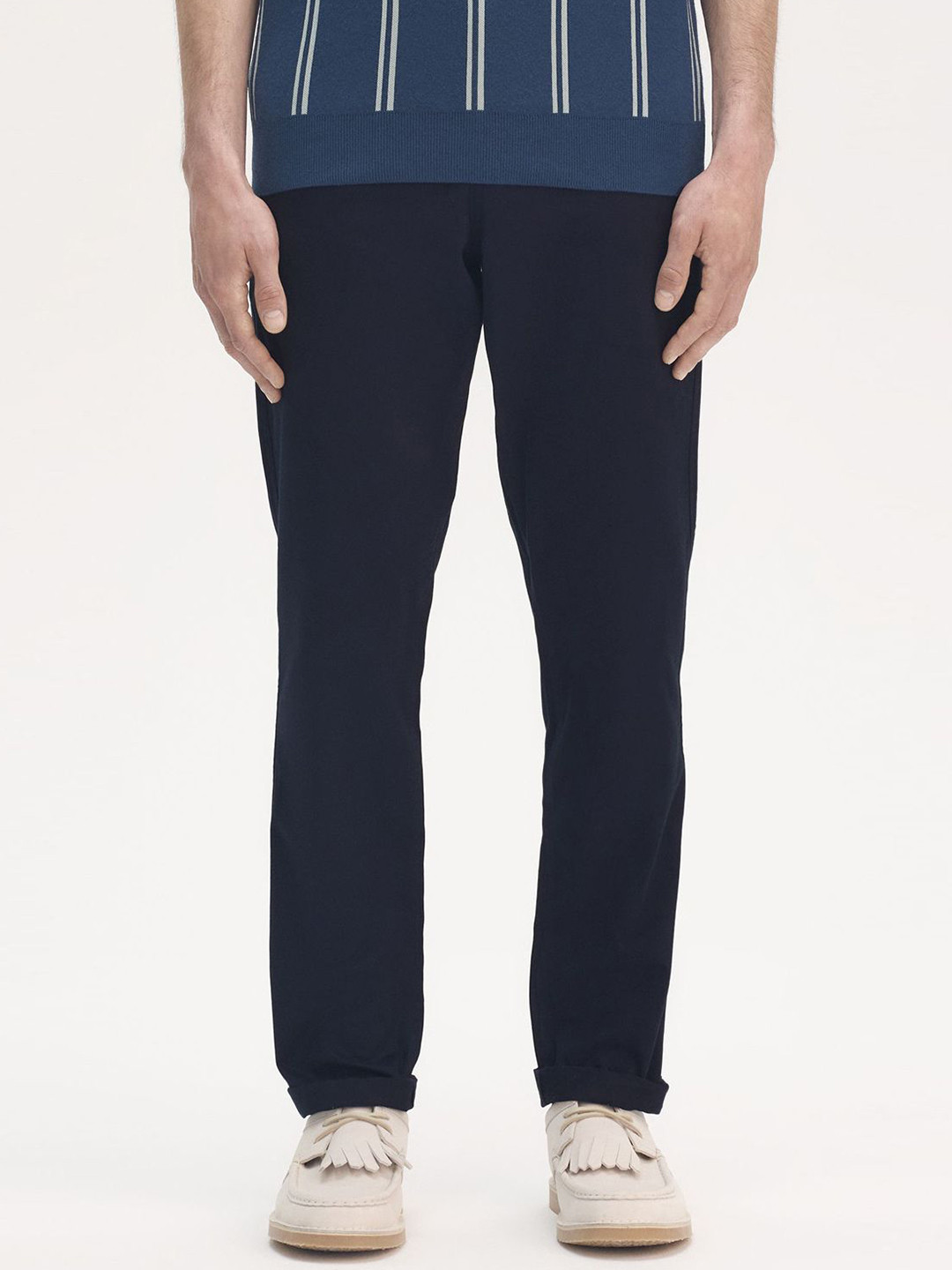 Fred Perry Men Solid Mid-Rise Slim Fit Regular Trousers