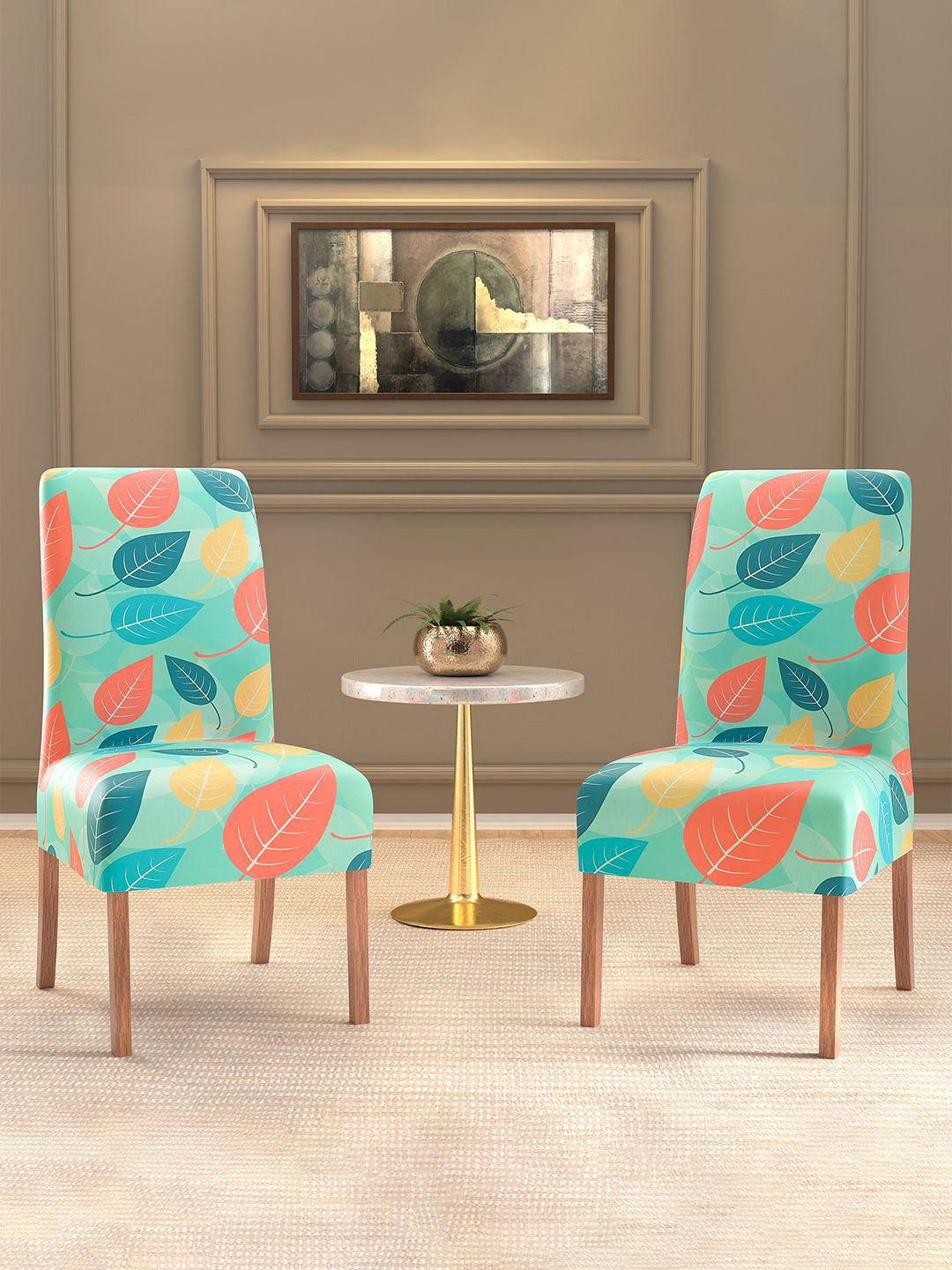 Kuber Industries 2-Pcs Blue & Green Flower Printed Stretchable Tea Table Chair Cover