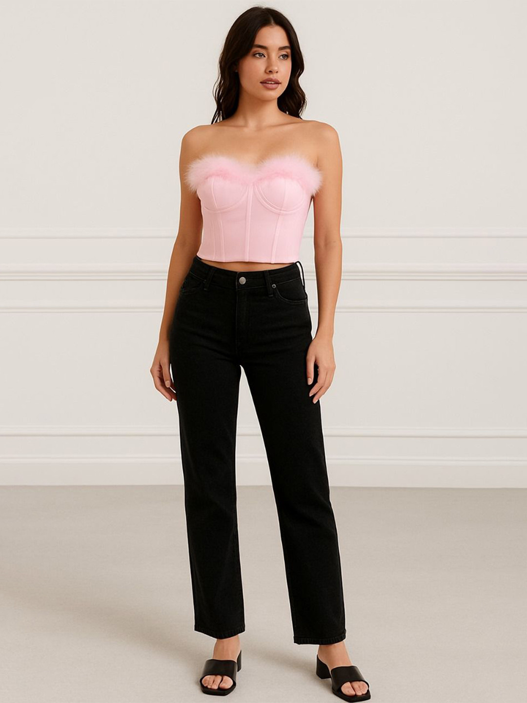 TRENBEE Strapless Bardot Crop Top
