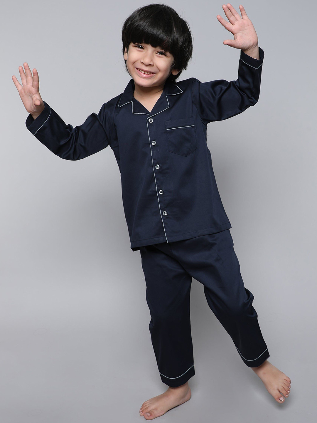Little Clothings Boys Lapel Coller Night suit