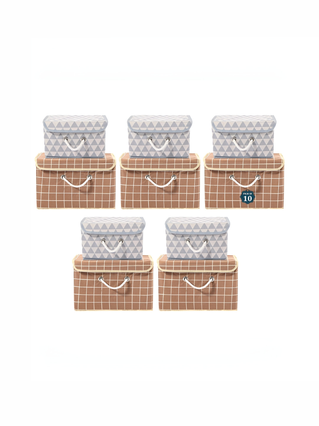 Aura Brown 10 Pcs Multipurpose Storage Box Wardrobe Clothes Organisers With Lid & Handle