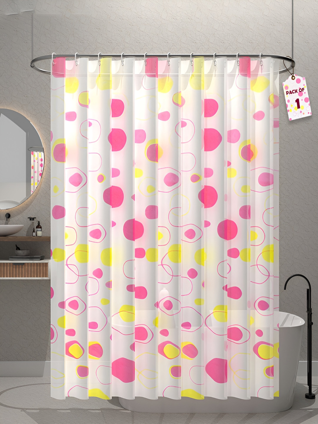 Aura Pink & Yellow Bubbles Printed Waterproof ShowerCurtainWithHooks