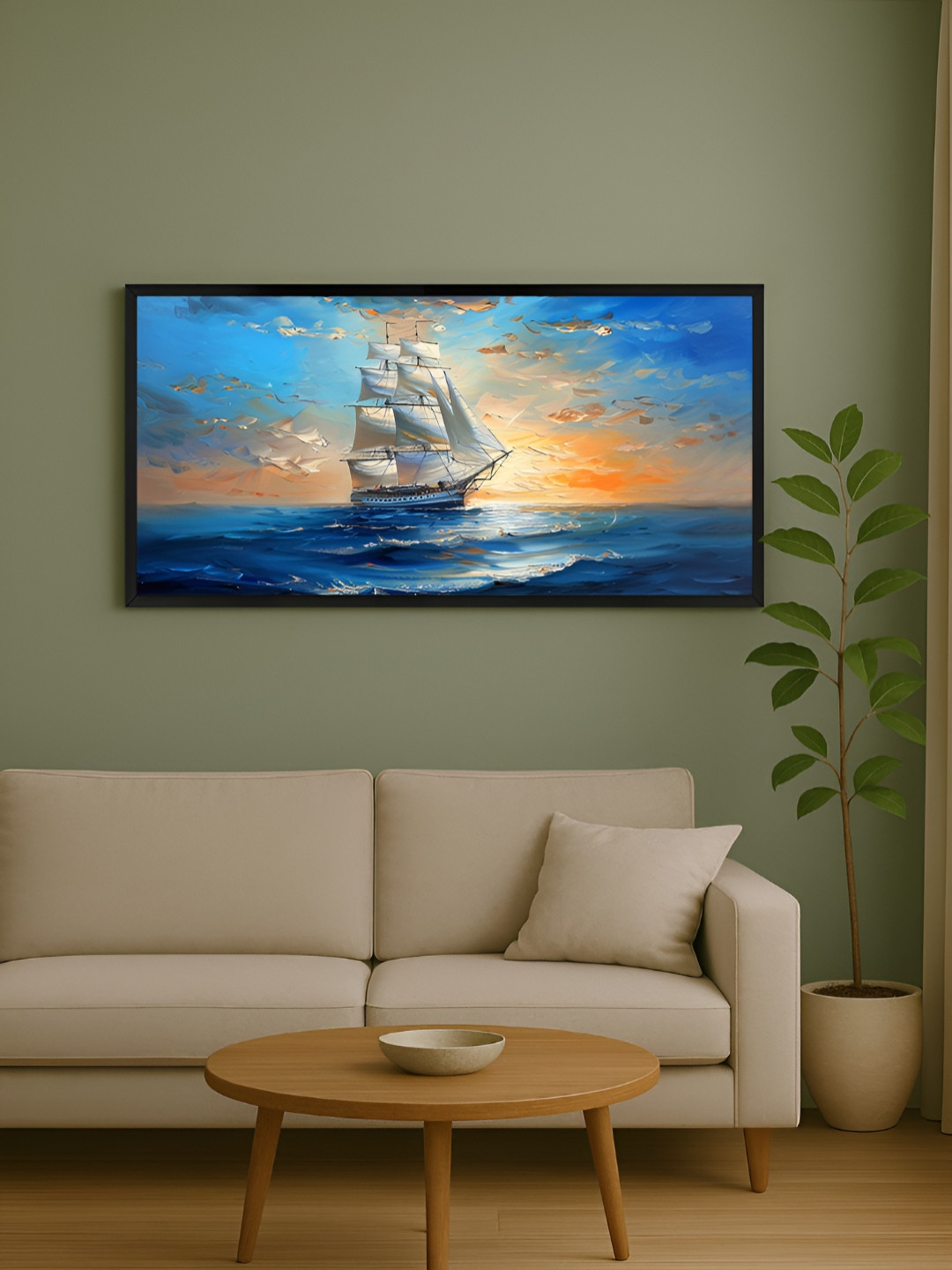 999Store Sunset Sailboat Canvas Wall Rectangle Paintings Wall Art - 48 x 24In