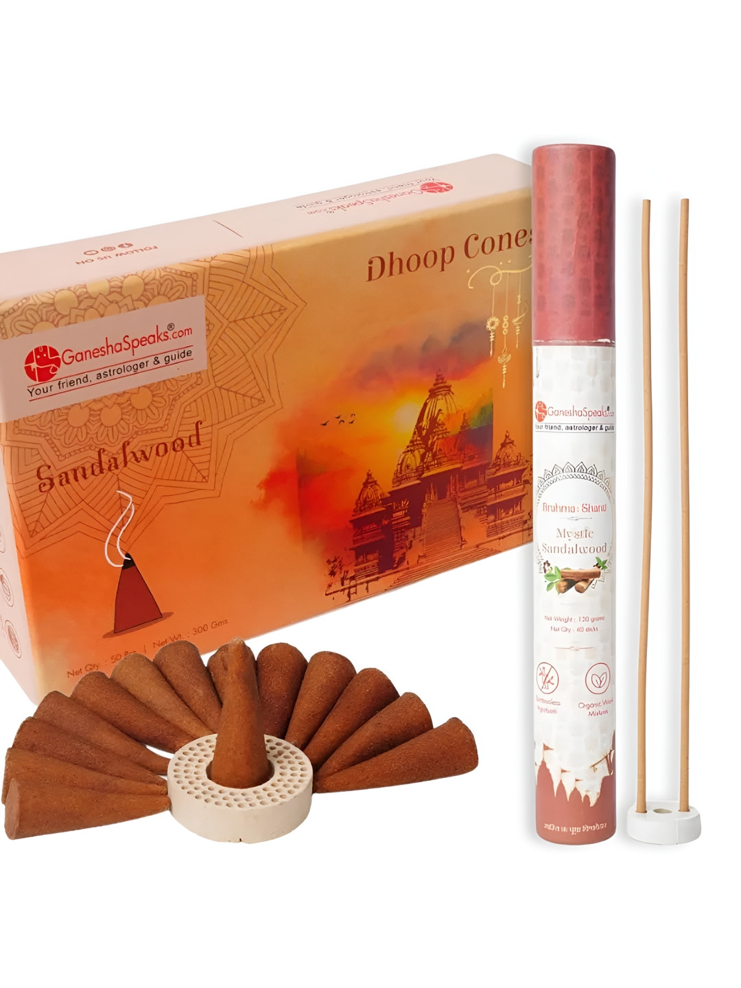 GaneshaSpeaks 90-Pcs Brown Sandalwood Dhoop Cones & Incense Sticks
