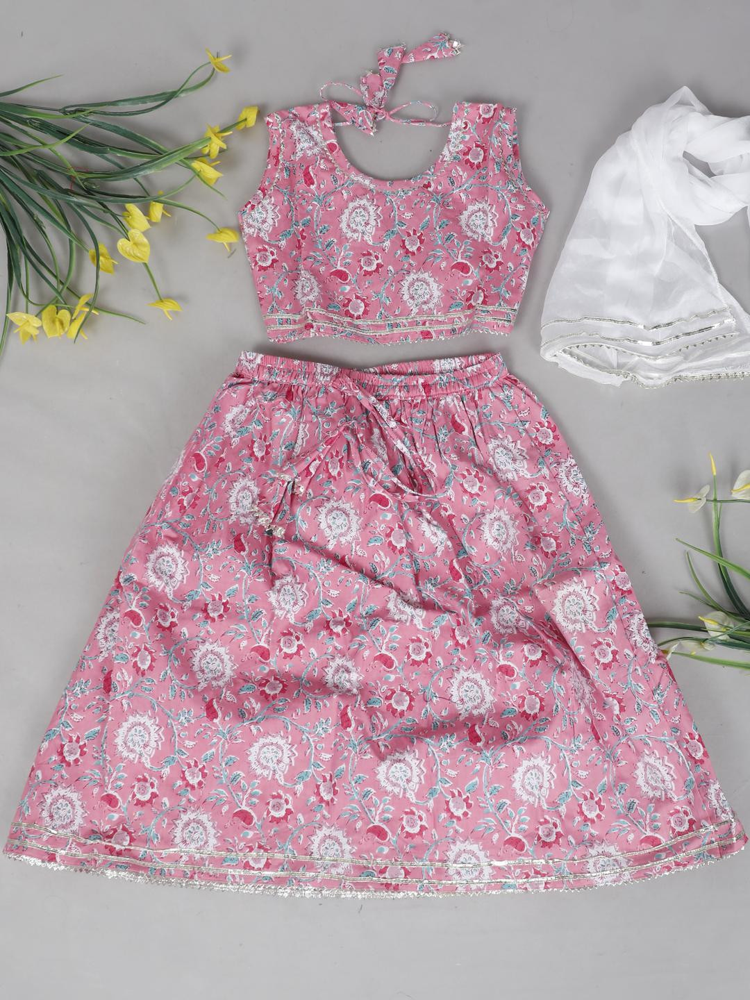 LITTLE DREAMS Girls Printed Ready to Wear Lehenga & Blouse With Dupatta