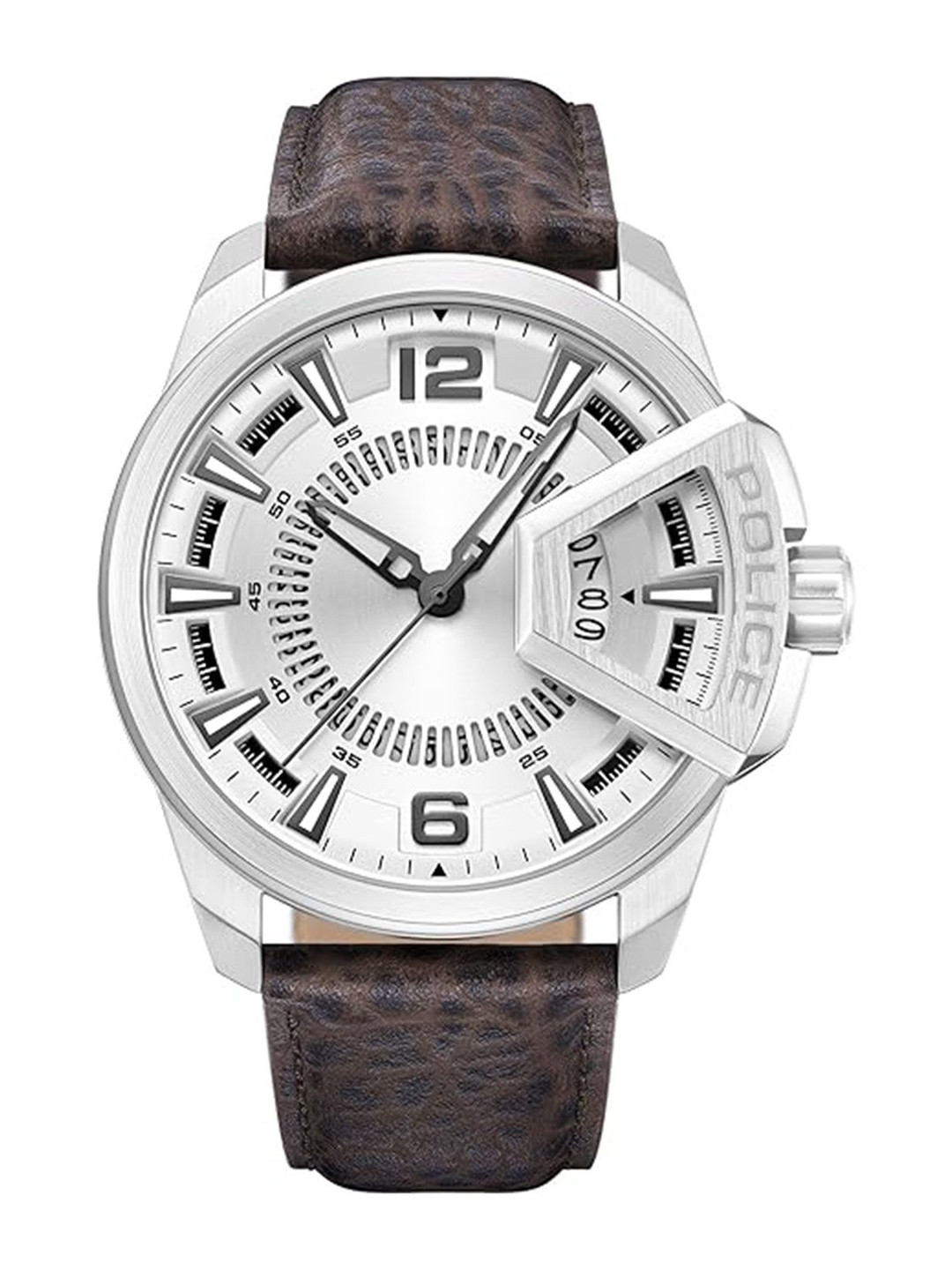 Police Men Dial & Leather Textured Straps Analogue Watch NTPLPEWJB0005601W-Silver
