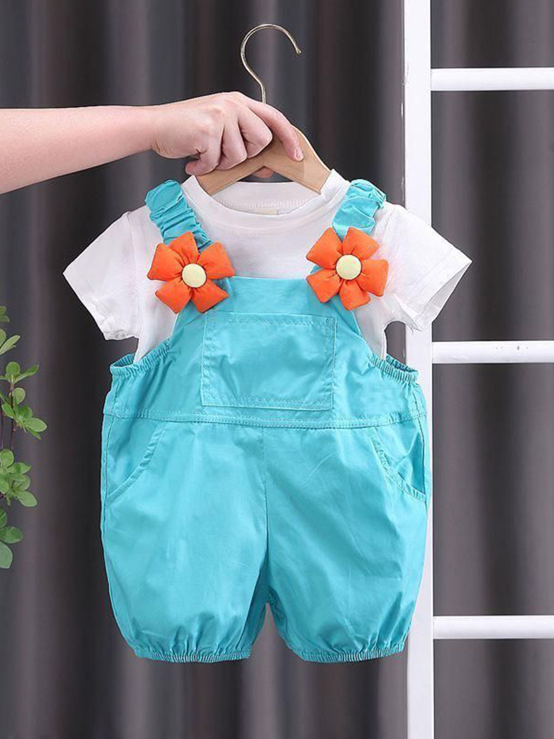 POP STREET KIDS Infants Floral Dungarees With Tshirt