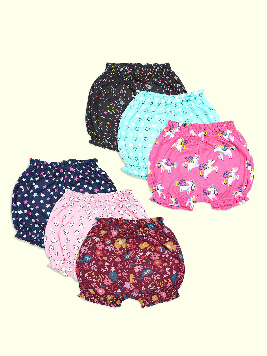Revvo Junior Girls Pack Of 6 Printed Basic Briefs RJB-303-BLACK,SKY,PINK/NAVY,CREAM,MAROON