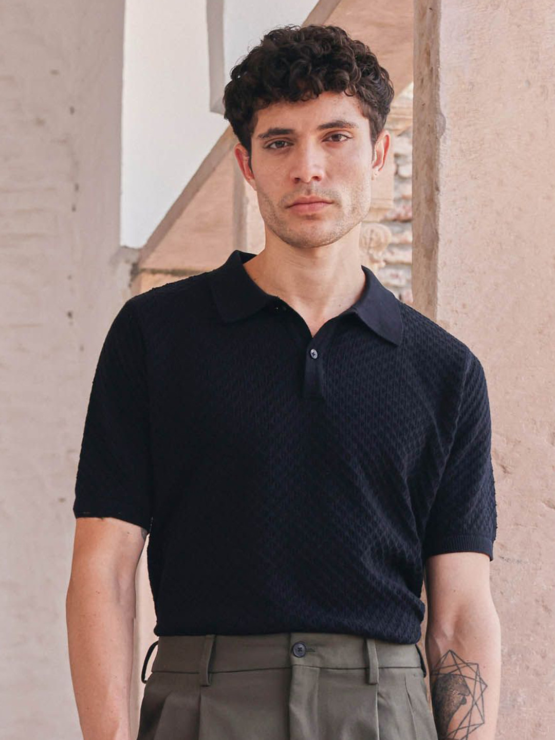 PRIMAL GRAY Men Solid Polo Collar Cotton Slim Fit T-shirt