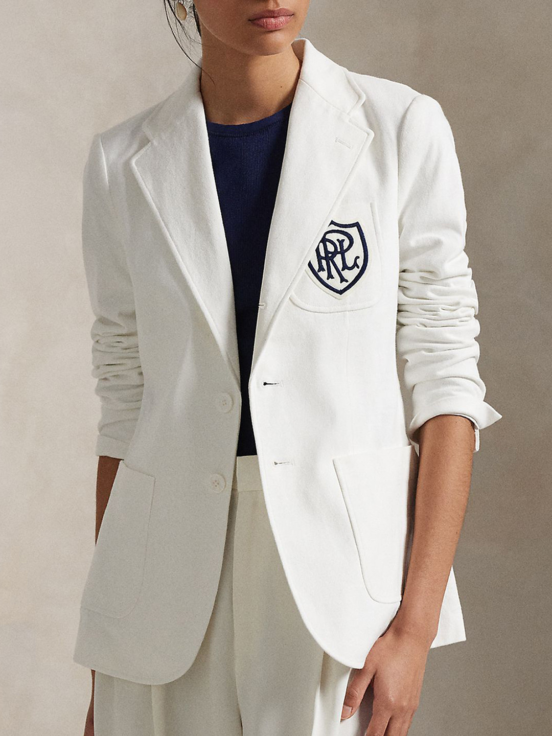 Polo Ralph Lauren Logo-Crest Pure Cotton Slim-Fit Jersey Blazer