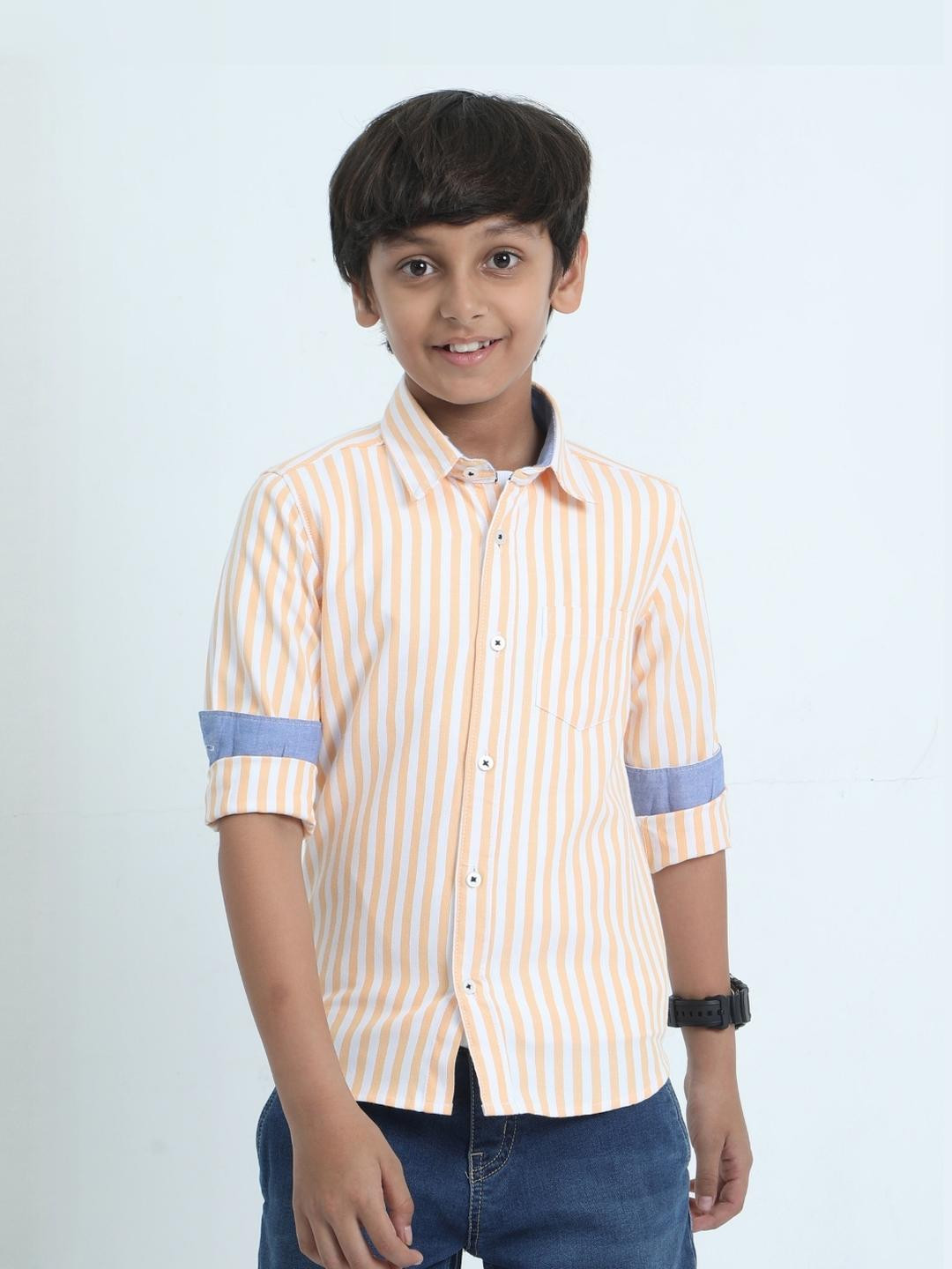 Rocket Scinece Boys Cotton Single Pocket Casual Striped Shirt