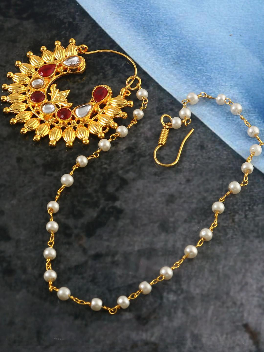 Tanusha Jewels Gold-Plated Brass Pearls Clip-On Nosepin