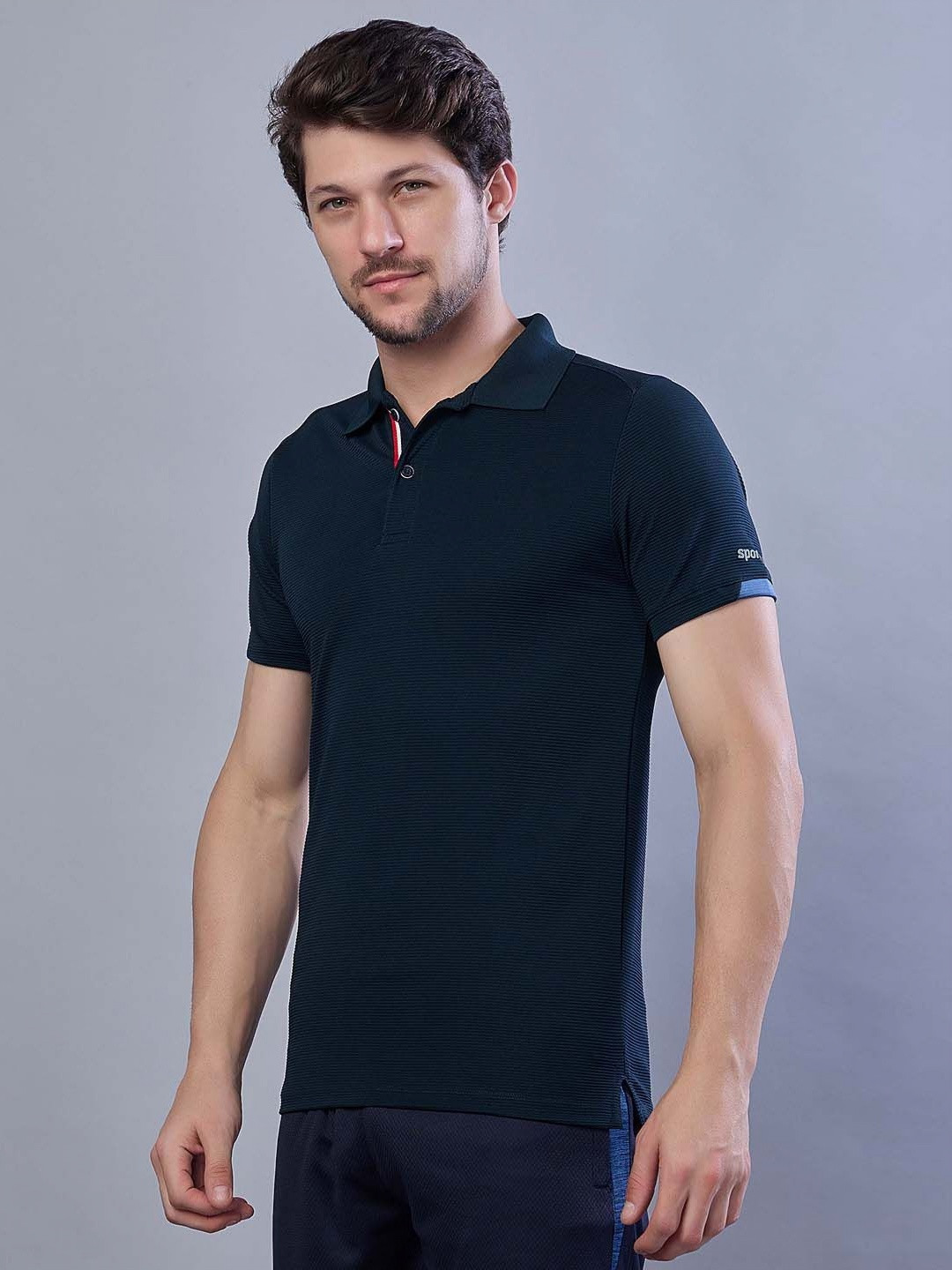 SPORT SUN Self Design Polo Collar Short Sleeves Sports T-shirt