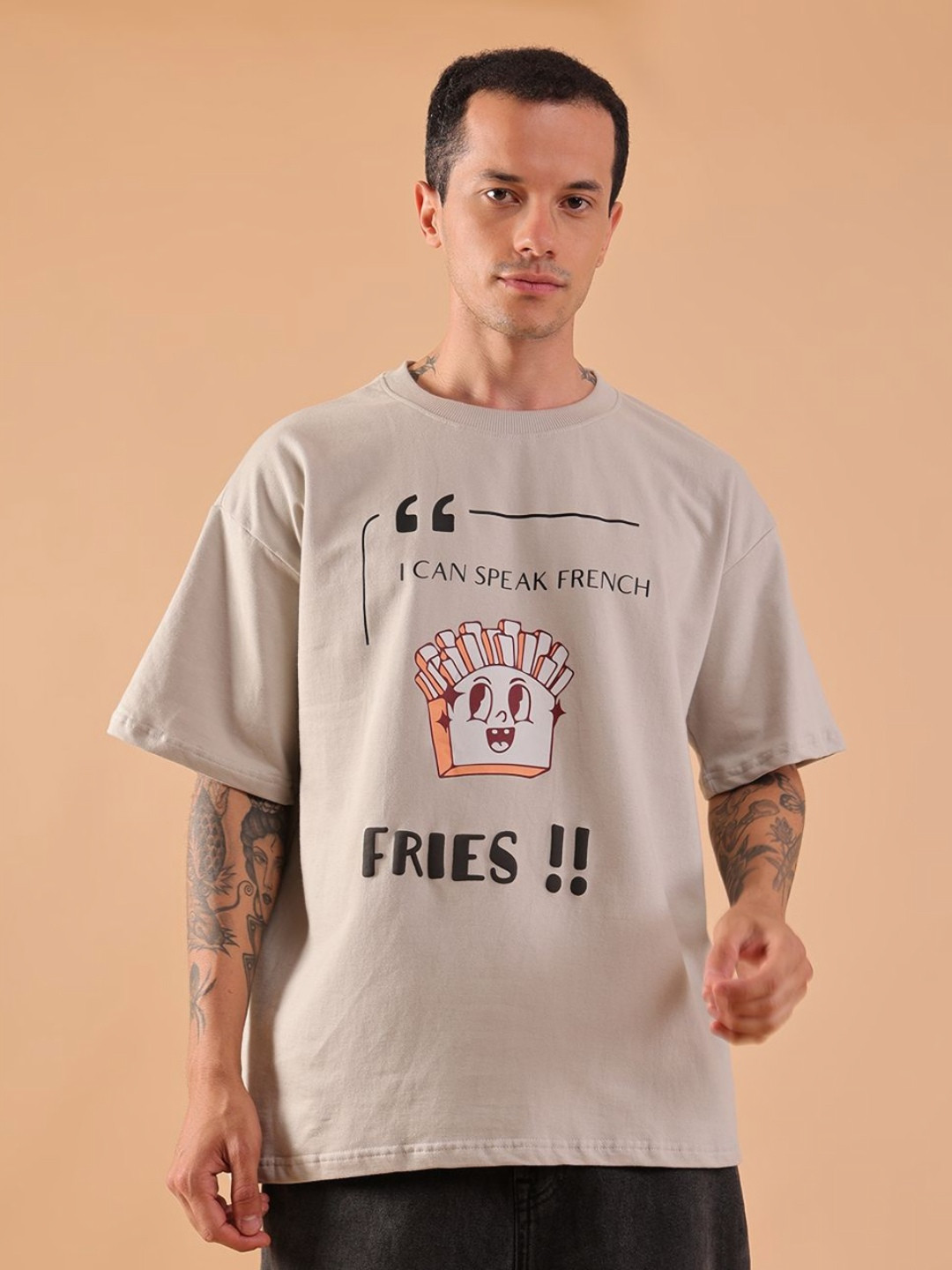 HangerLoop Oversized Typography Round Neck Drop Shoulder Sleeves Printed T-shirt