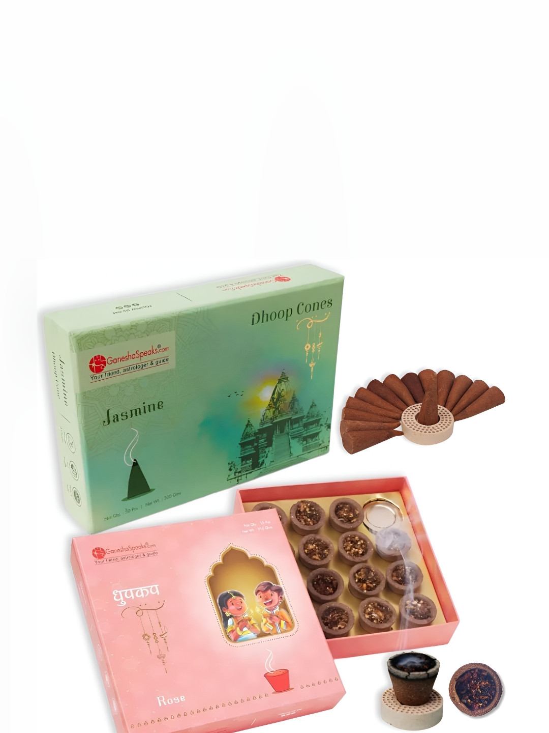GaneshaSpeaks 65-Pcs Brown Natural Rose Dhoop Cup & Jasmine DhoopCone