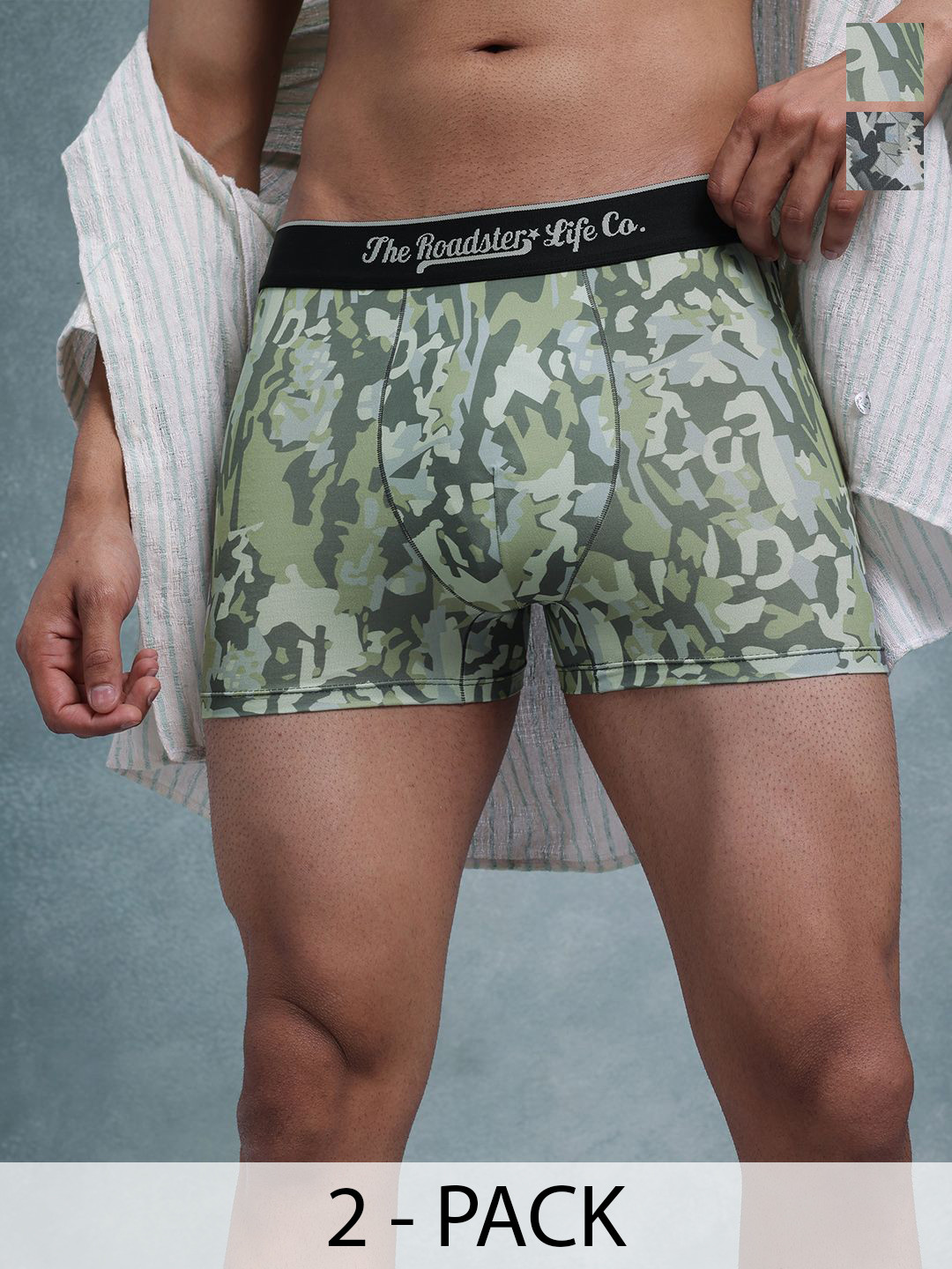 The Roadster Lifestyle Co Pack Of 2 Printed Mid Rise Stretchable Trunks RTO-PV-Print-RO2-R