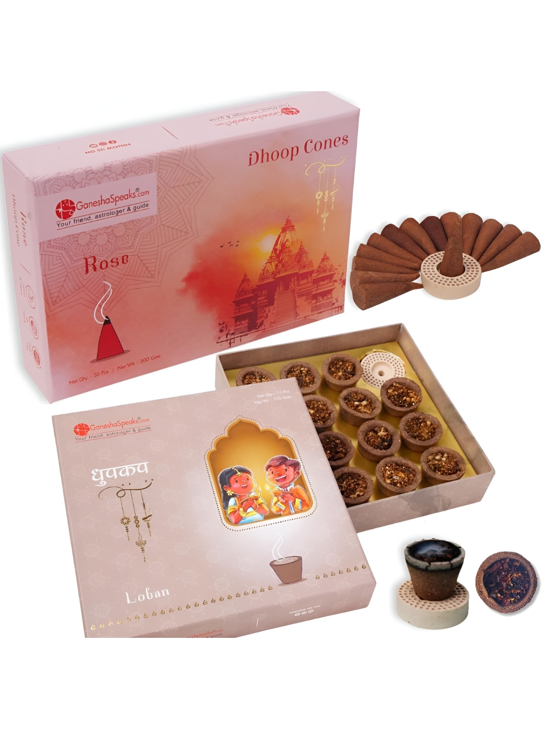 GaneshaSpeaks 65-Pcs Brown Natural Rose Dhoop Cup & Rose DhoopCone