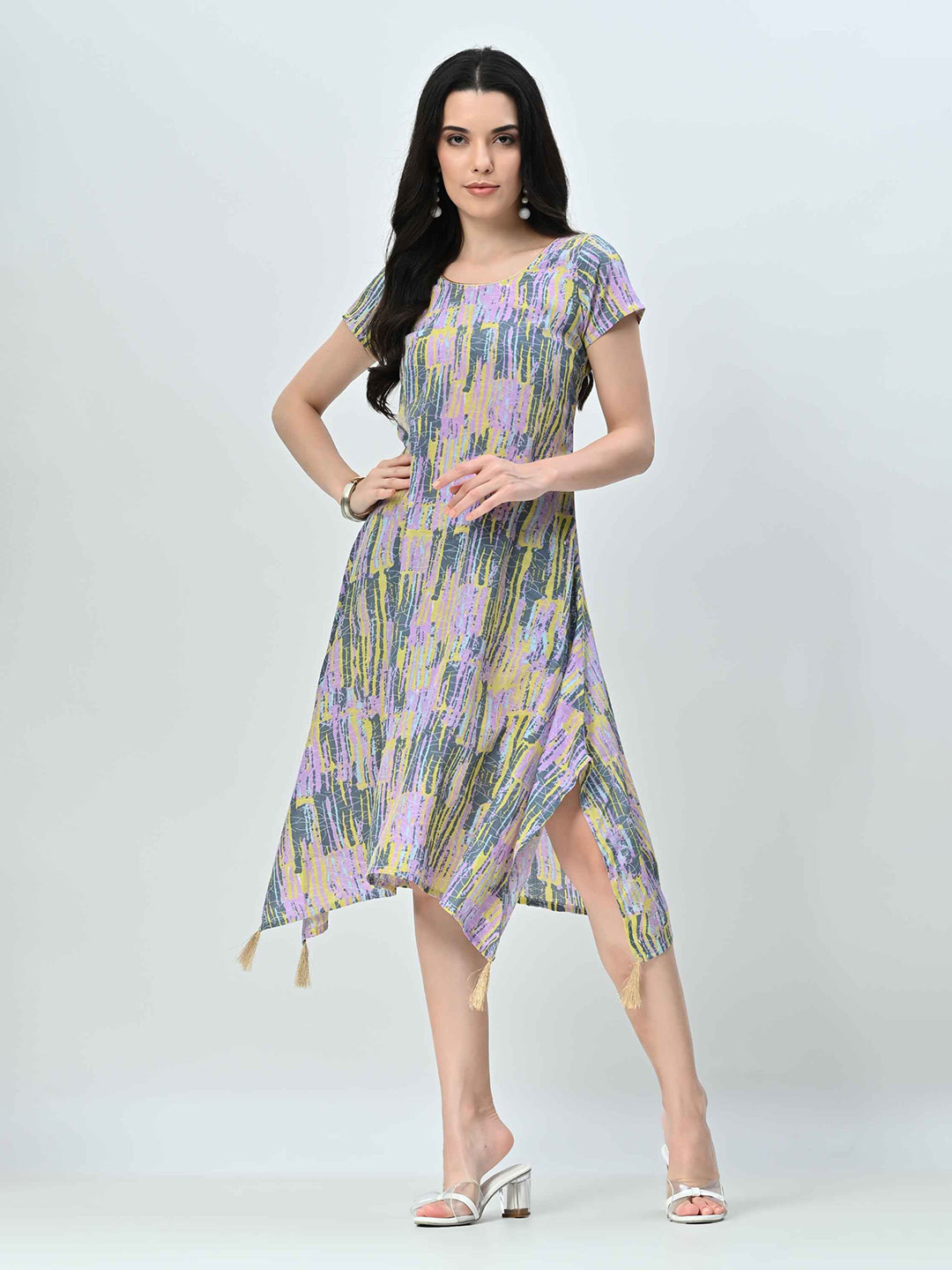 OTIRA Wwomen Abstract Printed A-Line Midi Dress